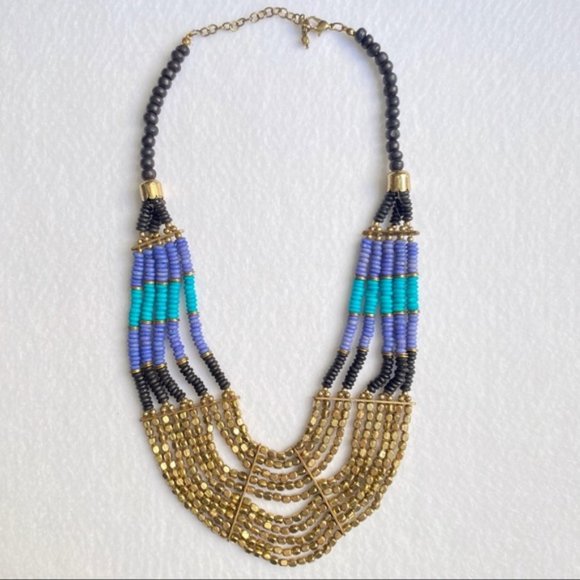 Taneesi Indian Blue Gold Layered Beaded Necklace - Picture 6 of 10